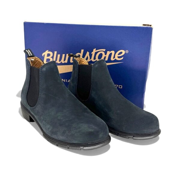 Blundstone 1975 Leather Low Heel Elastic Short Boots Navy Nubuck AU 5 Chelsea - Picture 4 of 12